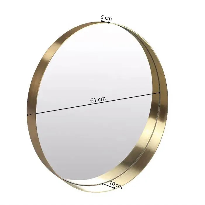 Round Mirror With Deep Golden Brass Frame