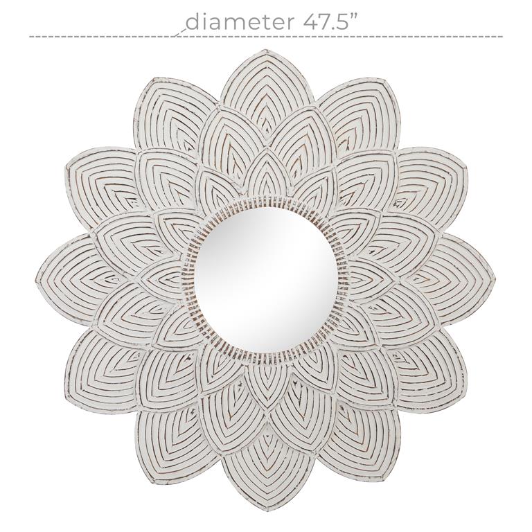 White Wood Vintage Wall Mirror 47.5"D
