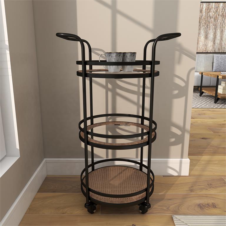 35" Brown Industrial Metal Bar Cart