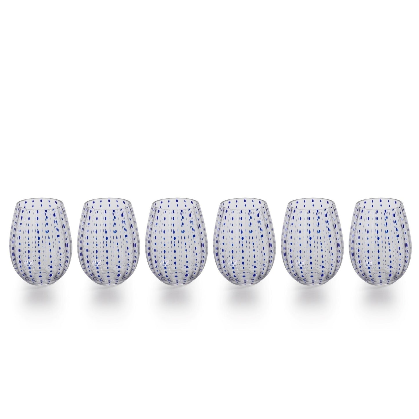 Blue Dots Stemless Glass