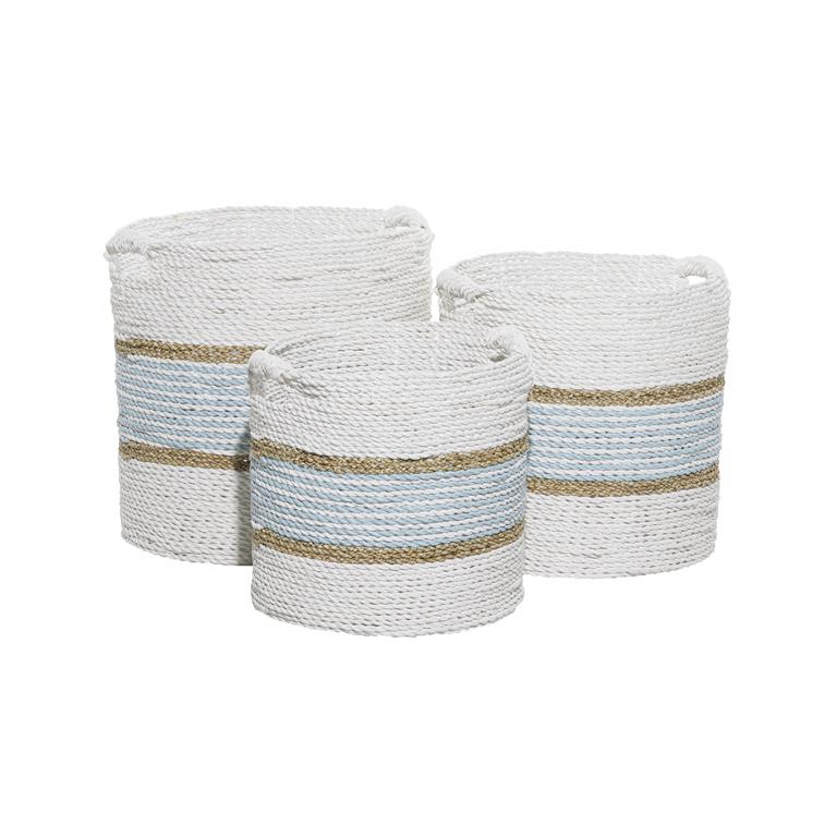 White Wood Coastal Seagrass Basket S/3 16",14", 13"H