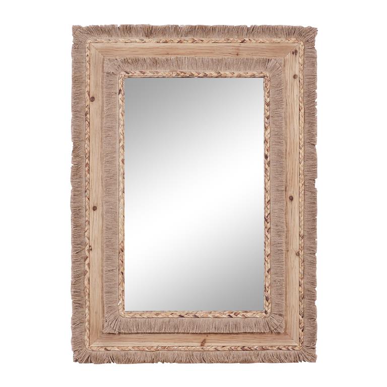 36 in. x 26 in. Brown Wood Bohemian Rectangle Wall Mirror