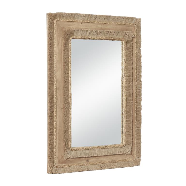 36 in. x 26 in. Brown Wood Bohemian Rectangle Wall Mirror