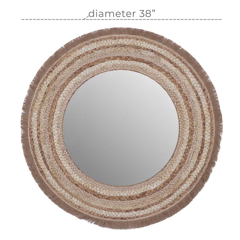 Beige MDF Bohemian Wall Mirror 38"D