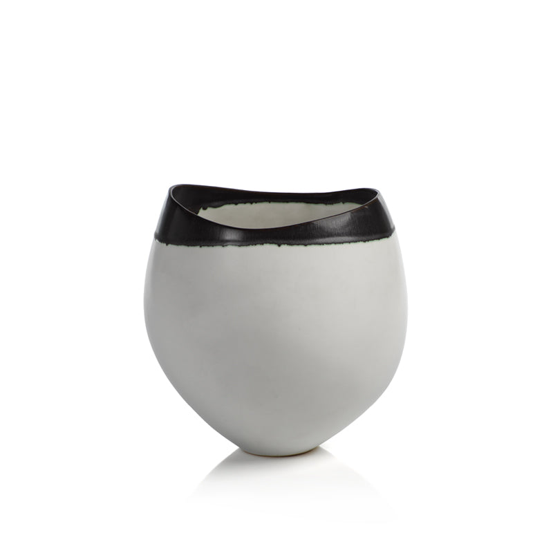 Trento White Eclipse Vase with Black Volcanic Rim