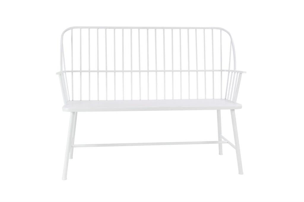 White Metal Farmhouse Outdoor Bench 48"W, 38"H