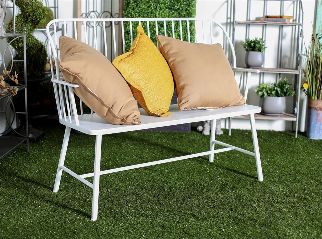 White Metal Farmhouse Outdoor Bench 48"W, 38"H