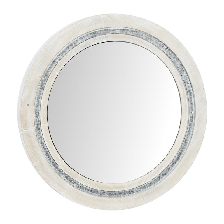 White Wood Farmhouse Wall Mirror 34"W, 34"H