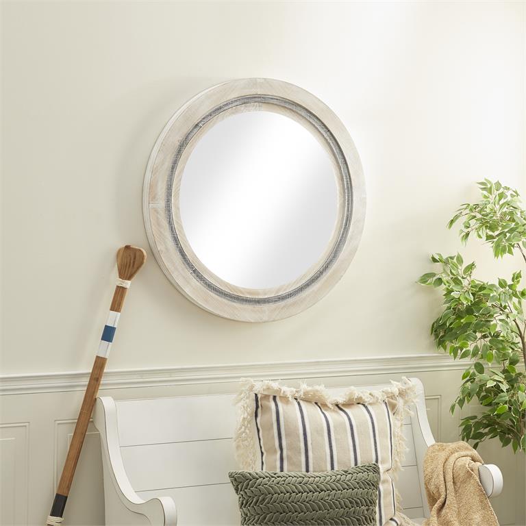 White Wood Farmhouse Wall Mirror 34"W, 34"H
