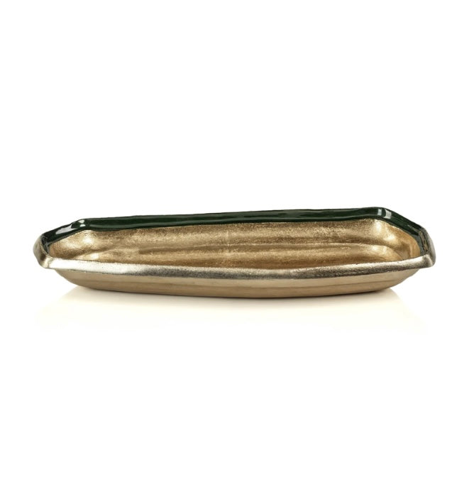 Large Organic Gold Aluminum Tray with Green Enamel