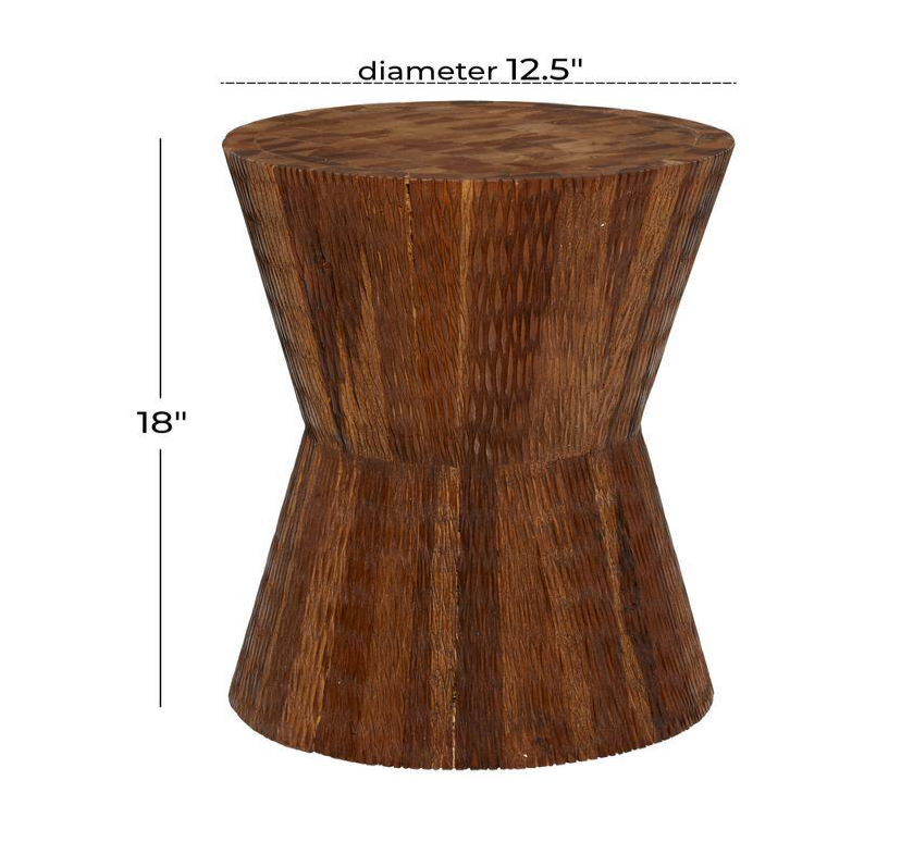 Brown Teak Wood Contemporary Stool 13"W, 18"H