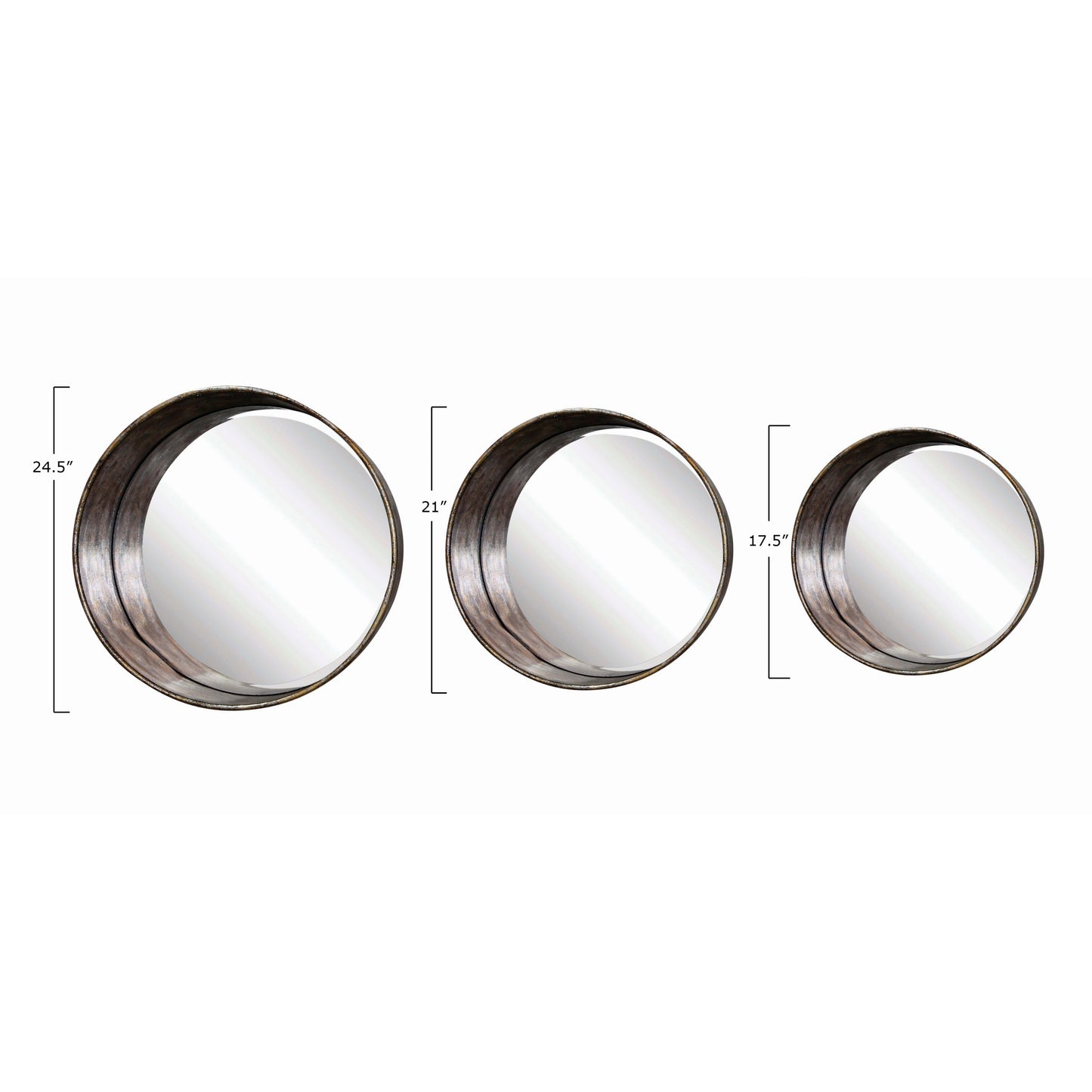 Distressed Metal Framed Wall Mirrors, Set of 3
