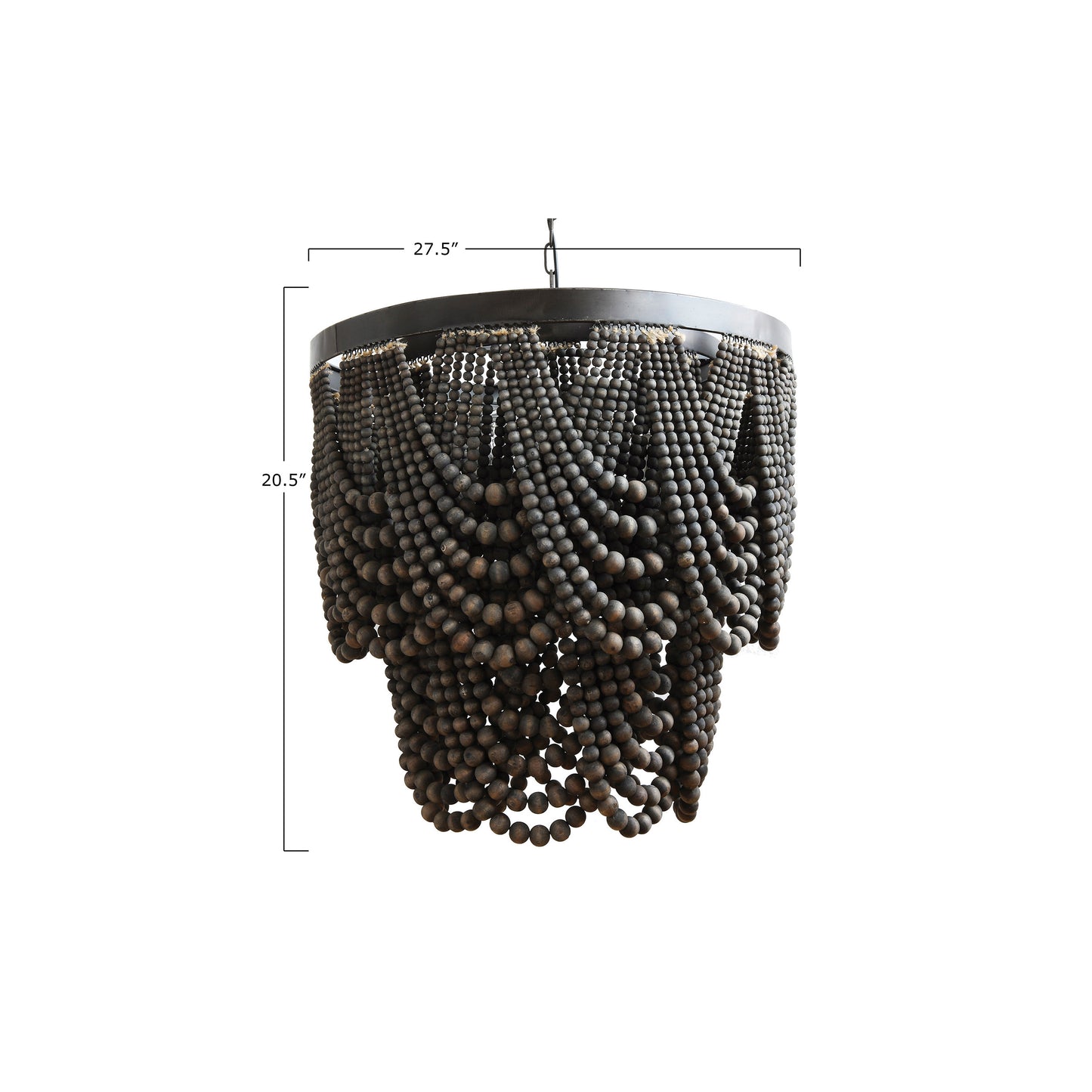 Black Metal and Wood Beaded Chandelier
