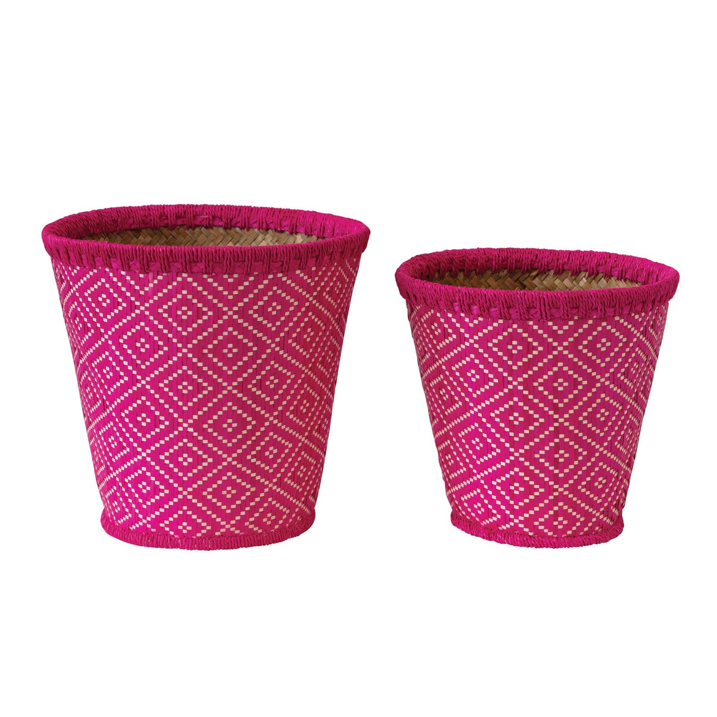 Hand Woven Fuchsia Baskets with Pattern Set of 2