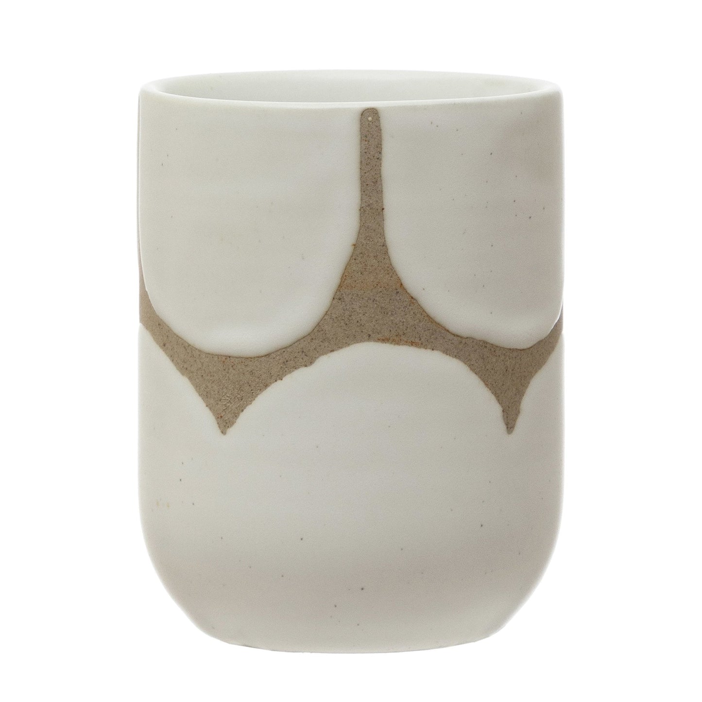 Hand-Painted Stoneware Cup with Scallop Design