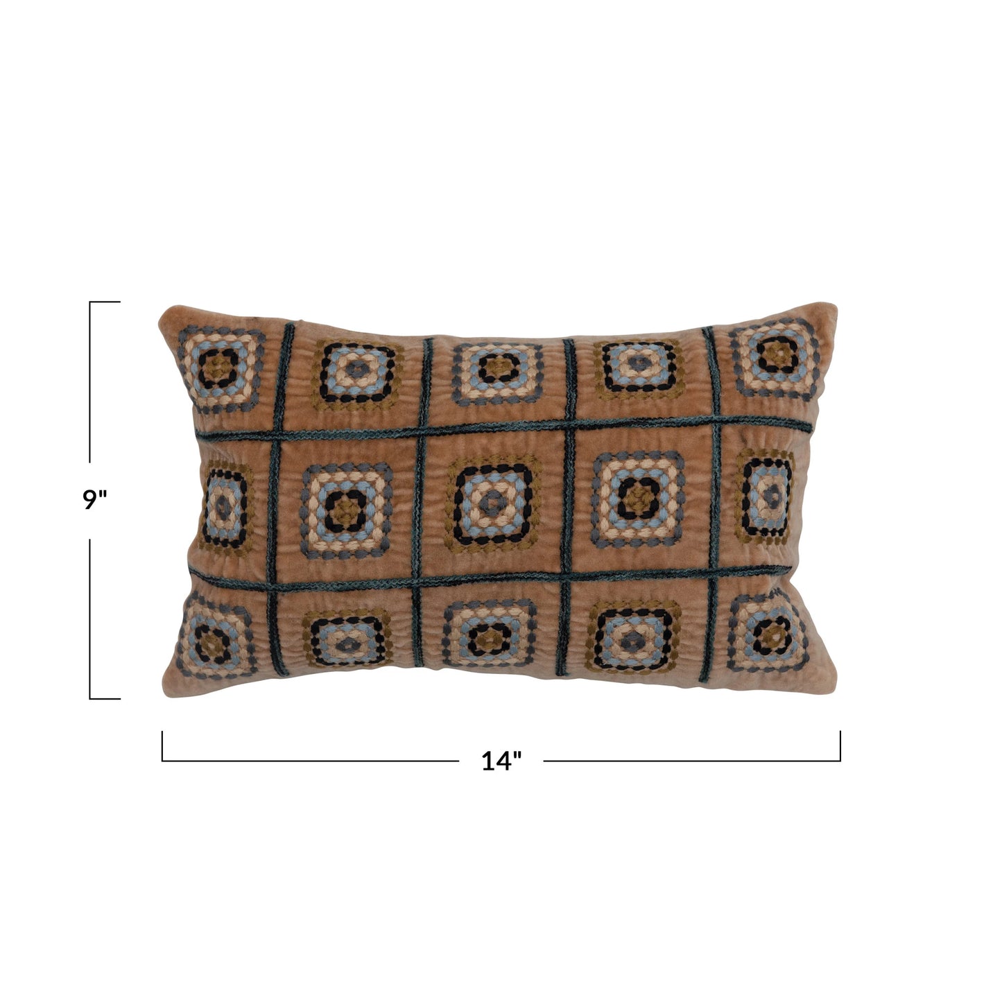 Cotton Velvet Embroidered Lumbar Pillow