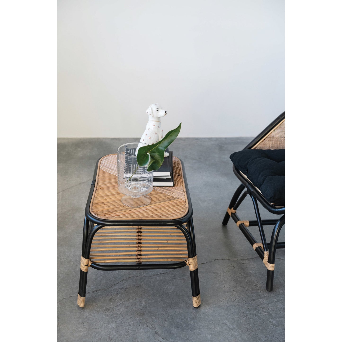Hand-Woven Rattan Table with Shelf
