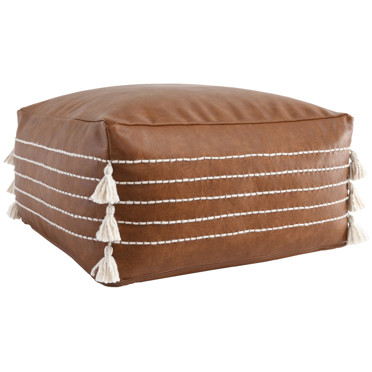 Ezekiel Vegan Leather Brown Pouf 24x24x12
