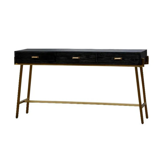 Black Wood Console table With Gold Legs