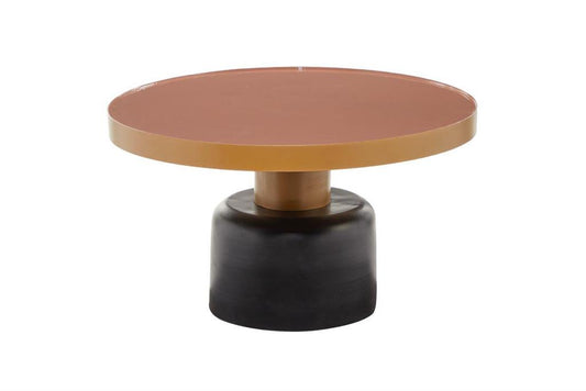 Round Gold and Black Metal Coffee Table with Dark Peach Enamel Inlay