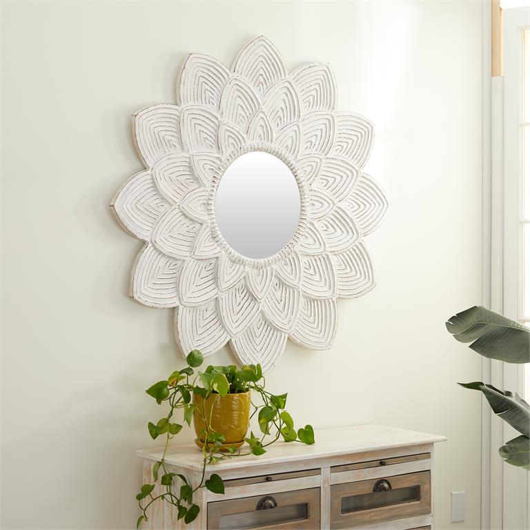 White Wood Vintage Wall Mirror 47.5"D