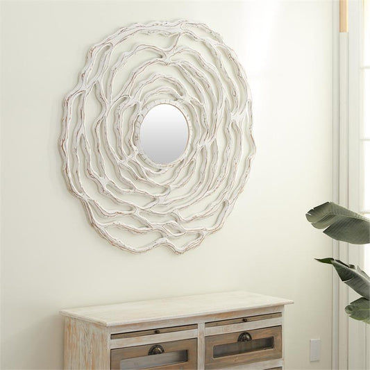 White Wood Coastal Wall Mirror 45"D