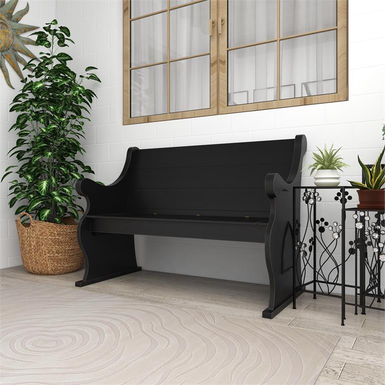 Black Wood Farmhouse Outdoor Bench 50"W, 36"H