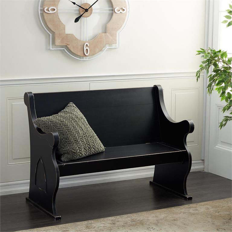 Black Wood Farmhouse Outdoor Bench 50"W, 36"H