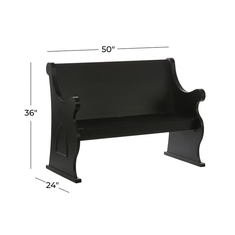 Black Wood Farmhouse Outdoor Bench 50"W, 36"H