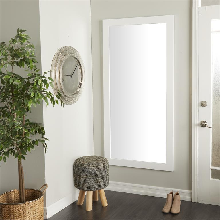 White Wood Contemporary Wall Mirror 33"W,65"H