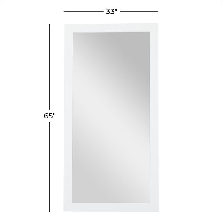 White Wood Contemporary Wall Mirror 33"W,65"H