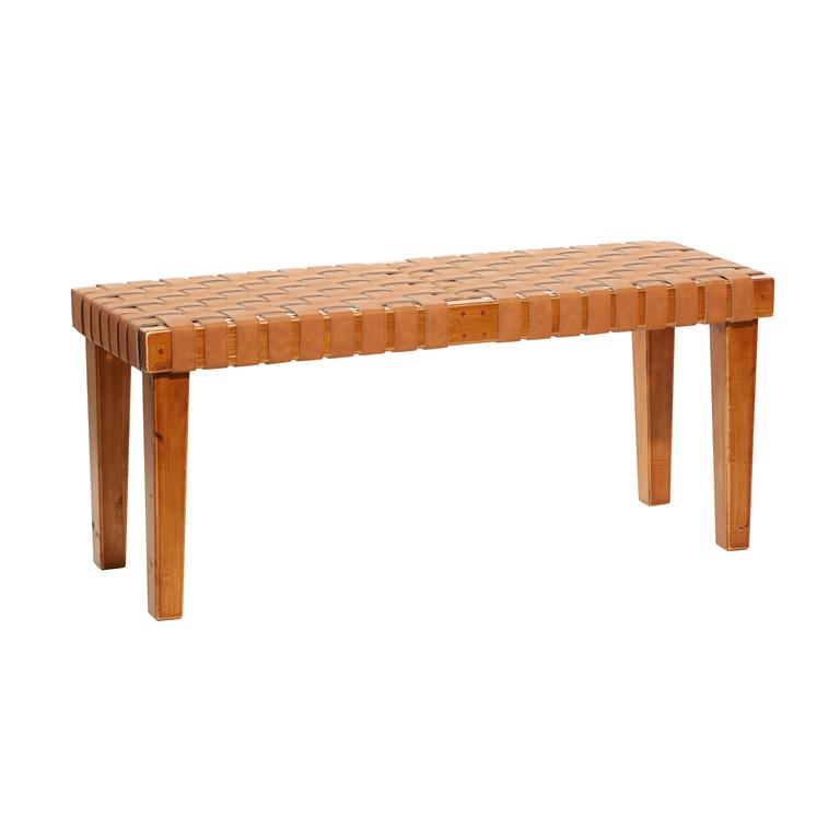Brown Rustic Wood Bench 45"W, 19"H