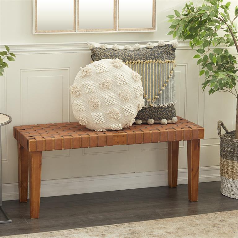 Brown Rustic Wood Bench 45"W, 19"H