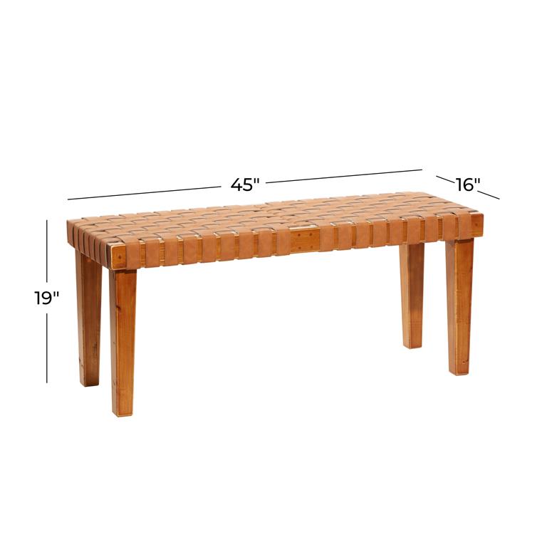 Brown Rustic Wood Bench 45"W, 19"H