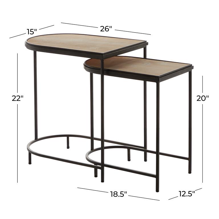Metal Wood Nested Table S/2 20", 22"H