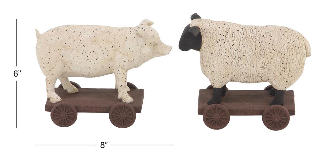 White Polystone Farmhouse Farm Animal Sculpture 8"W,6"H