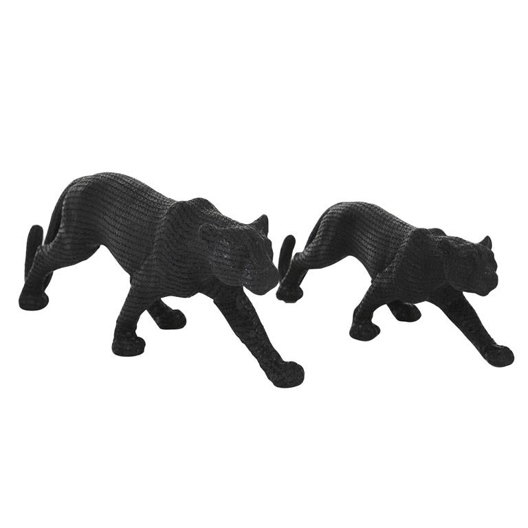 Black Polystone Contemporary Leopard Sculpture Set of 2 14"x18"W