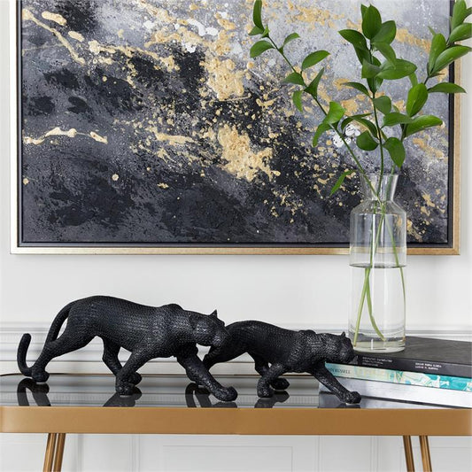 Black Polystone Contemporary Leopard Sculpture Set of 2 14"x18"W