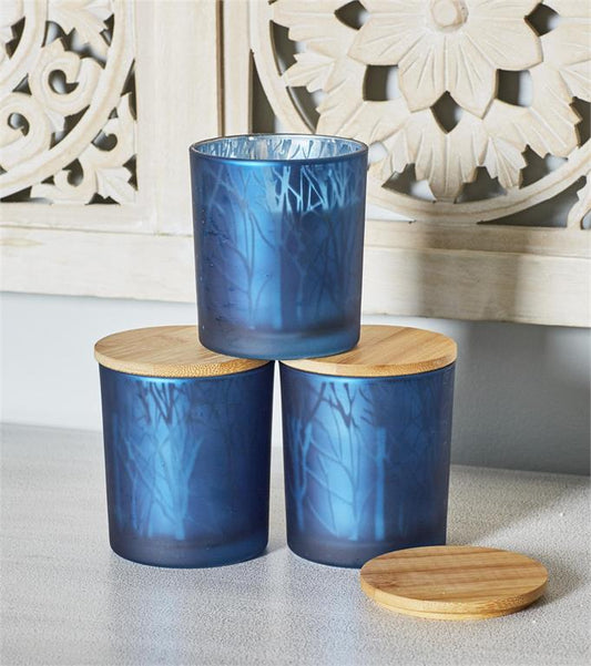 Blue Glass Candle Votive S/3 3"W X 4"H
