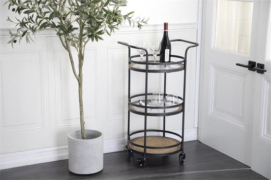 35" Brown Industrial Metal Bar Cart
