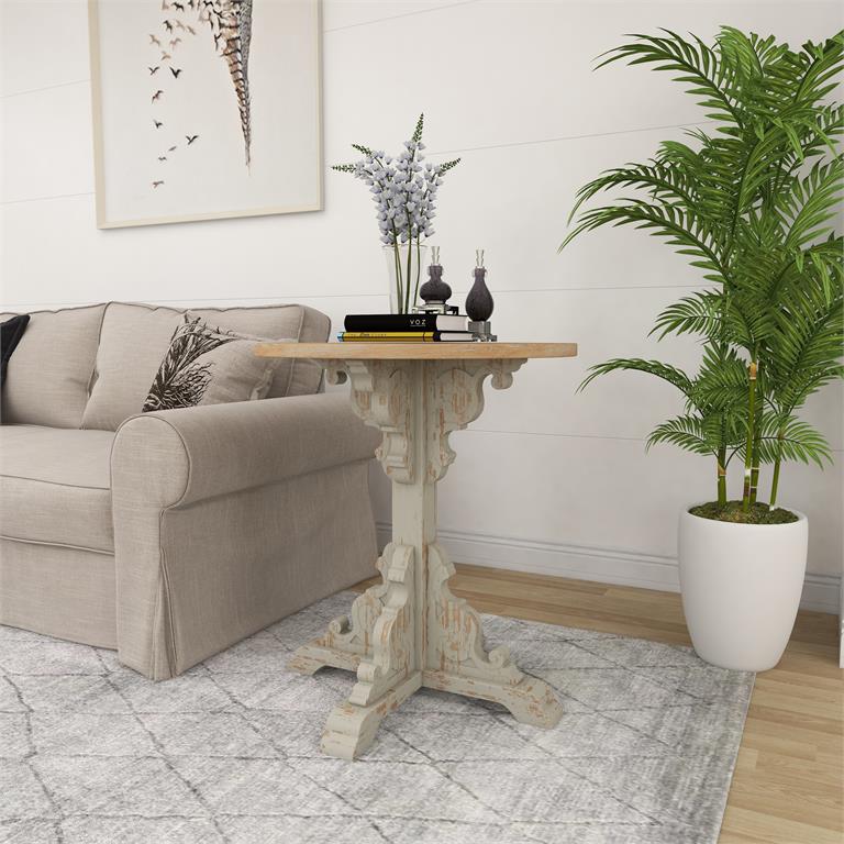 White Wood Farmhouse Accent Table 26"W, 29"H
