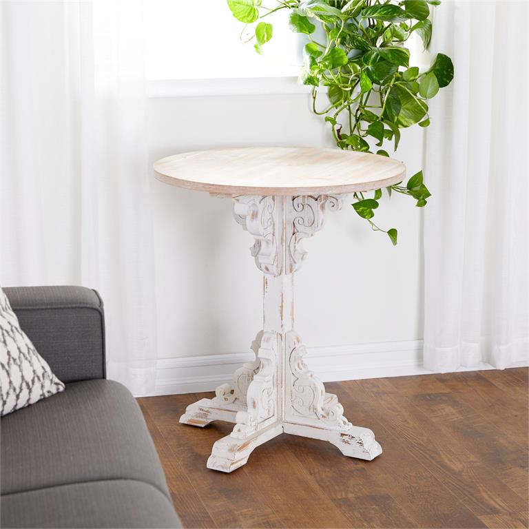 White Wood Farmhouse Accent Table 26"W, 29"H