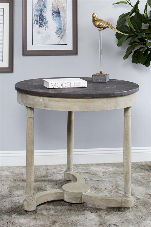 Gray Bluestone and Oak Accent Table 31"W, 30"H