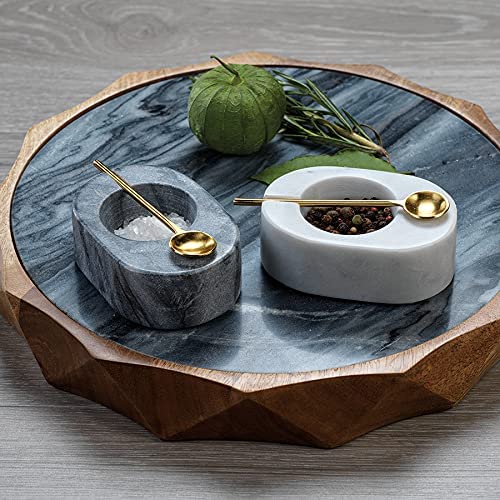 Tuscan Gray Marble Salt & Pepper Bowl with Gold Spoon