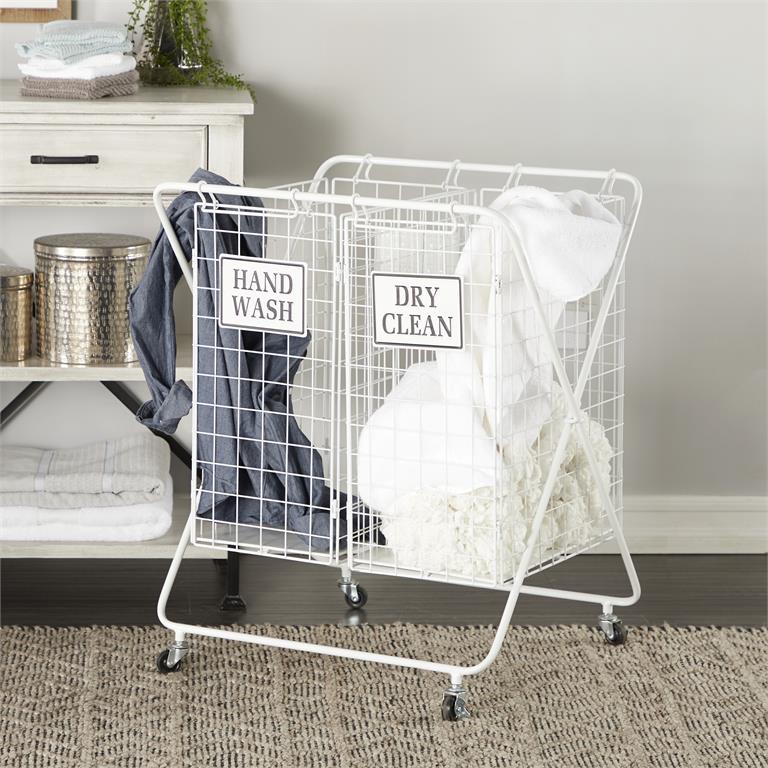 White Metal Farmhouse Double Basket 25"W,32"H