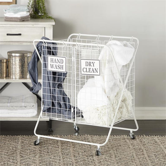 White Metal Farmhouse Double Basket 25"W,32"H