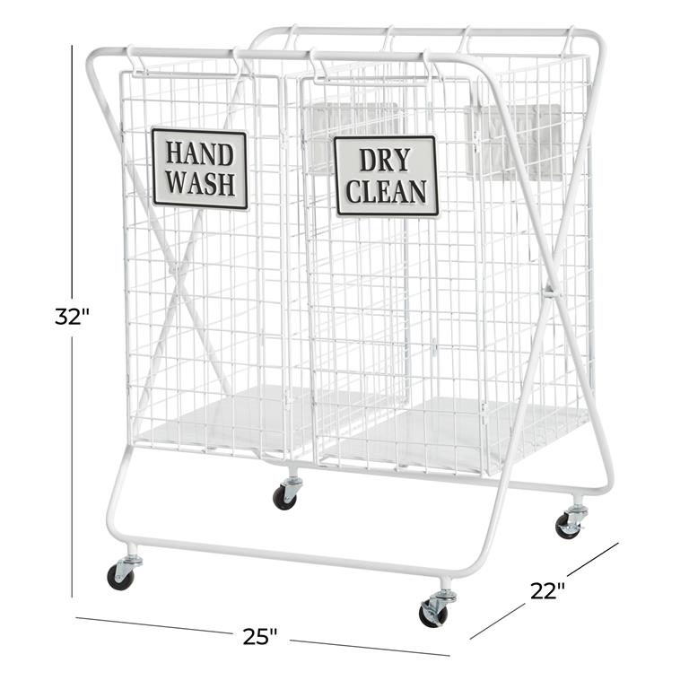 White Metal Farmhouse Double Basket 25"W,32"H