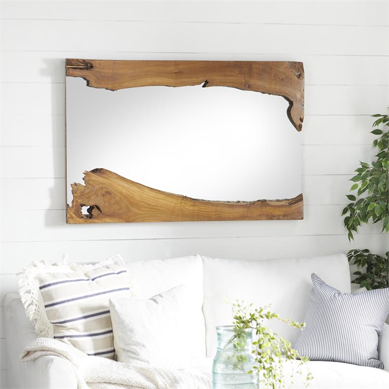 Brown Teak Wall Mirror 48" H