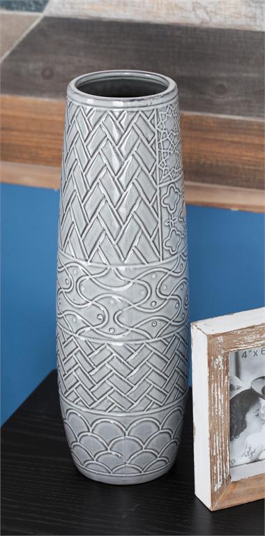 Grey Ceramic Vase 5"W, 16"H