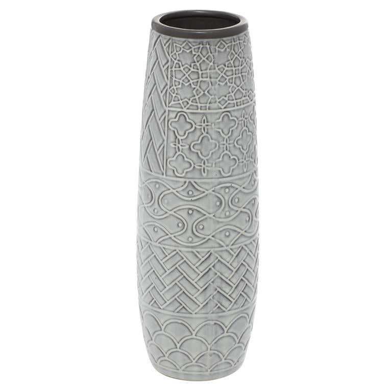 Grey Ceramic Vase 5"W, 16"H